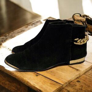 TopShop Black Suede‎ Rocker Glam Gold Mod Luxe Gold Chain Detail 8